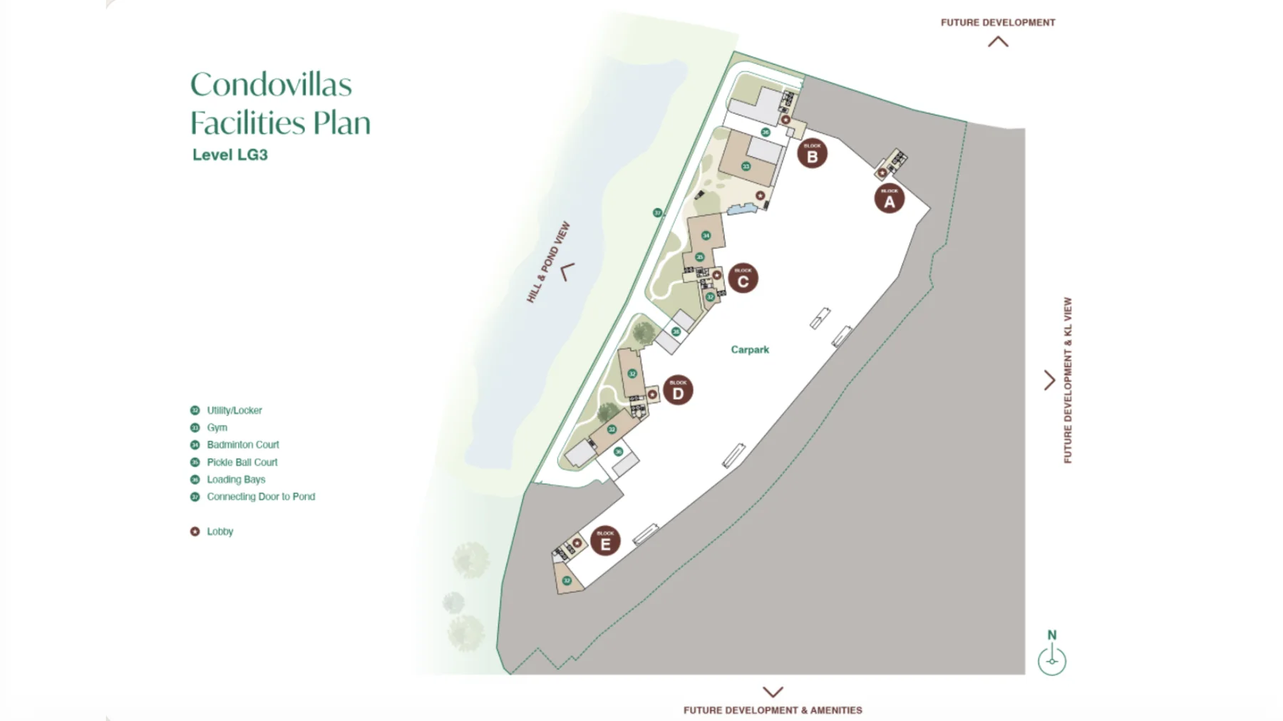 Zenia Condovillas facilities, Level LG3 plan. Gym, Badminton Court, Pickle Ball Court and Connecting Door to Pond.
